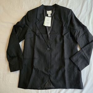 H&M sz S Women's Oversized Linen Blend Black Single Button Blazer